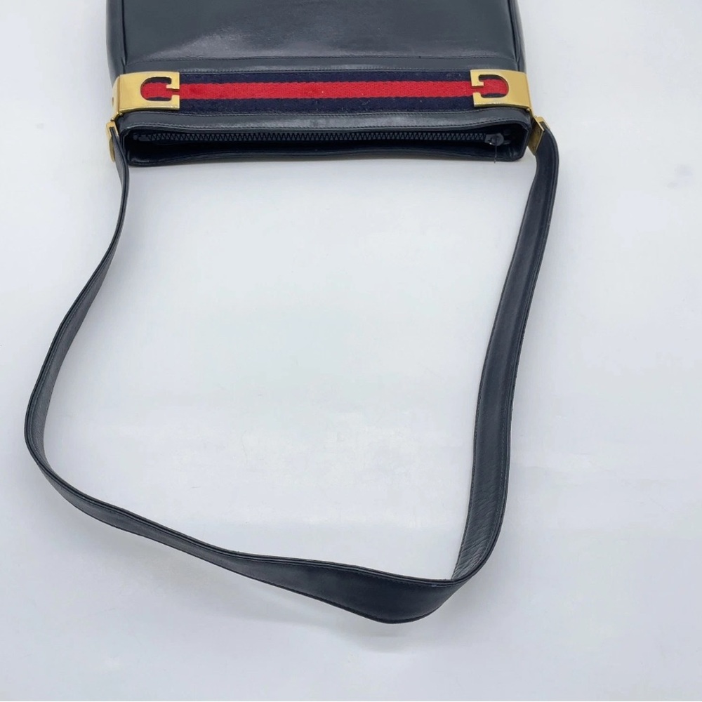 X SOLD X Auth Gucci Sherry Line Leather Navy Shoulder Bag W/Dustbag - Picture 9 of 16